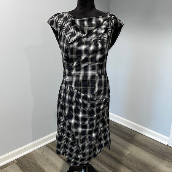 Michael Kors Collection dress Wool Black White Plaid Asymmetrical Sheath - Picture 1 of 16